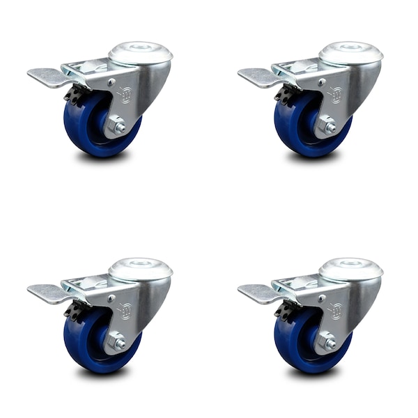 3.5 Inch Solid Polyurethane Swivel Bolt Hole Caster Set with Total Lock Brake